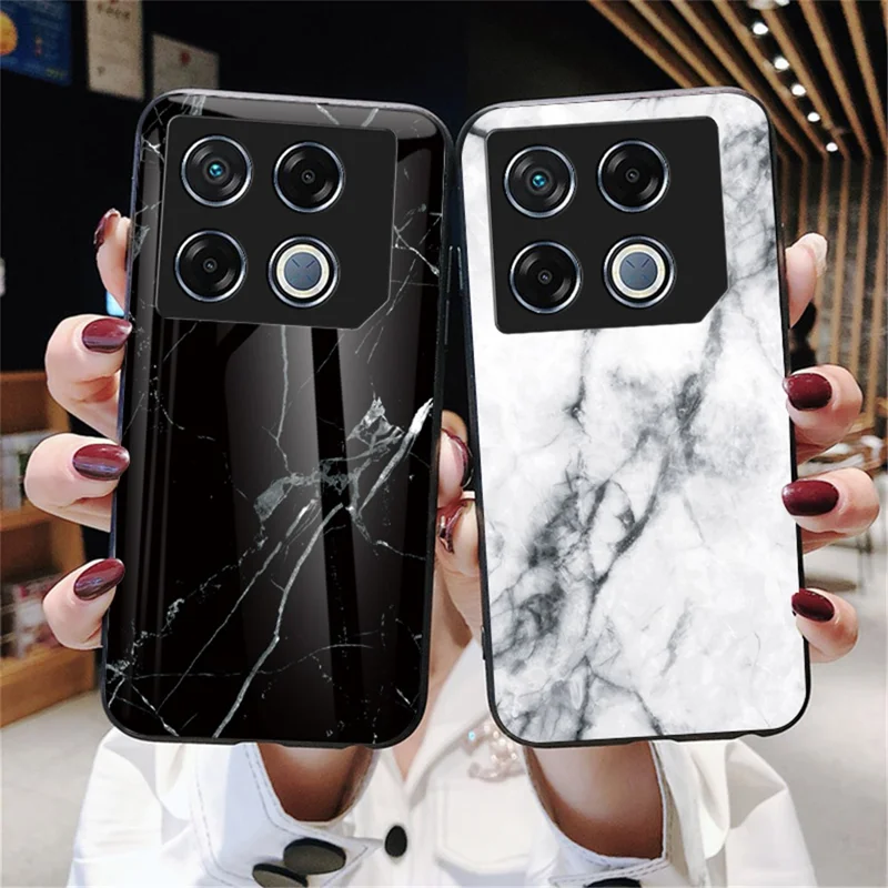 For Infinix GT 20 Pro 5G Tempered Glass Case Marble Pattern Protective Phone Cover - Black Marble