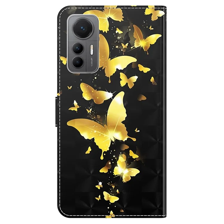 Für Xiaomi 12 Lite 5G PU-Leder Flip-Handyhülle Wallet Design 3D-Muster Druck Ständer Magnetischer Schutzumschlag mit Riemen - Goldene Schmetterlinge