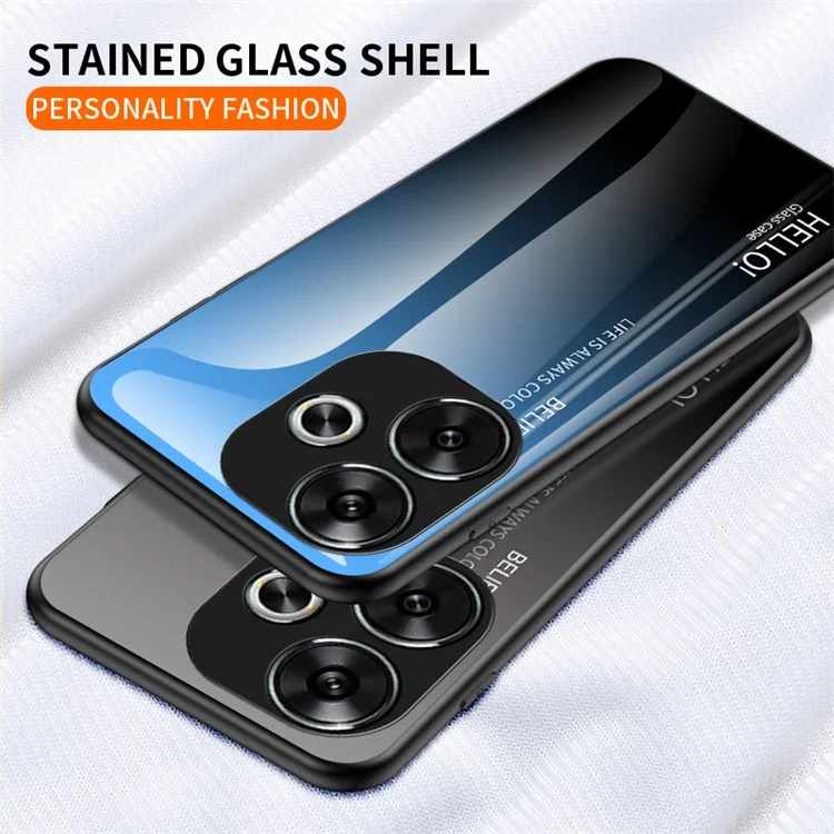 For Xiaomi Redmi Turbo 3 5G Tempered Glass Case PC+TPU Protective Phone Cover - Gradient Red Black