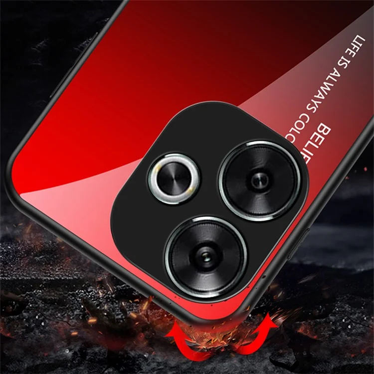 For Xiaomi Redmi Turbo 3 5G Tempered Glass Case PC+TPU Protective Phone Cover - Gradient Red Black