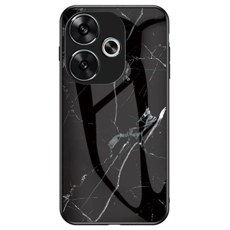 For Xiaomi Redmi Turbo 3 5G Tempered Glass Case Marble Pattern Protective Phone Cover - Black Marble