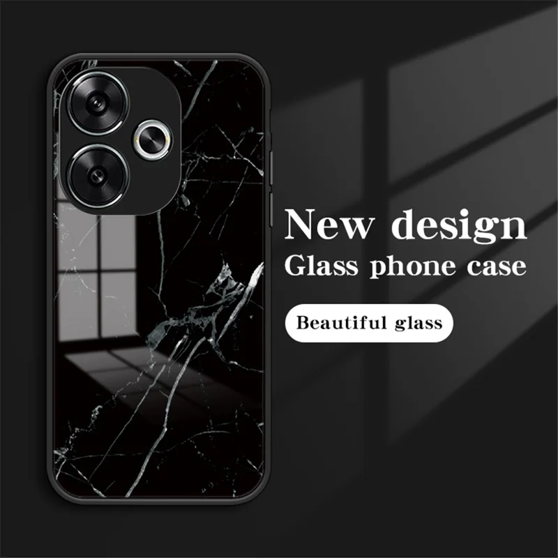 For Xiaomi Redmi Turbo 3 5G Tempered Glass Case Marble Pattern Protective Phone Cover - Black Marble