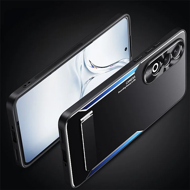 Para o Caso Oppo K12 Capa de Alumínio + Capa de Telefone Móvel Antiarranhões de TPU com Suporte - Azul