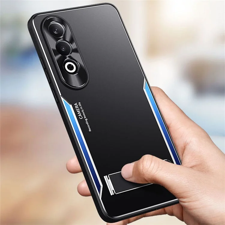 Para o Caso Oppo K12 Capa de Alumínio + Capa de Telefone Móvel Antiarranhões de TPU com Suporte - Azul
