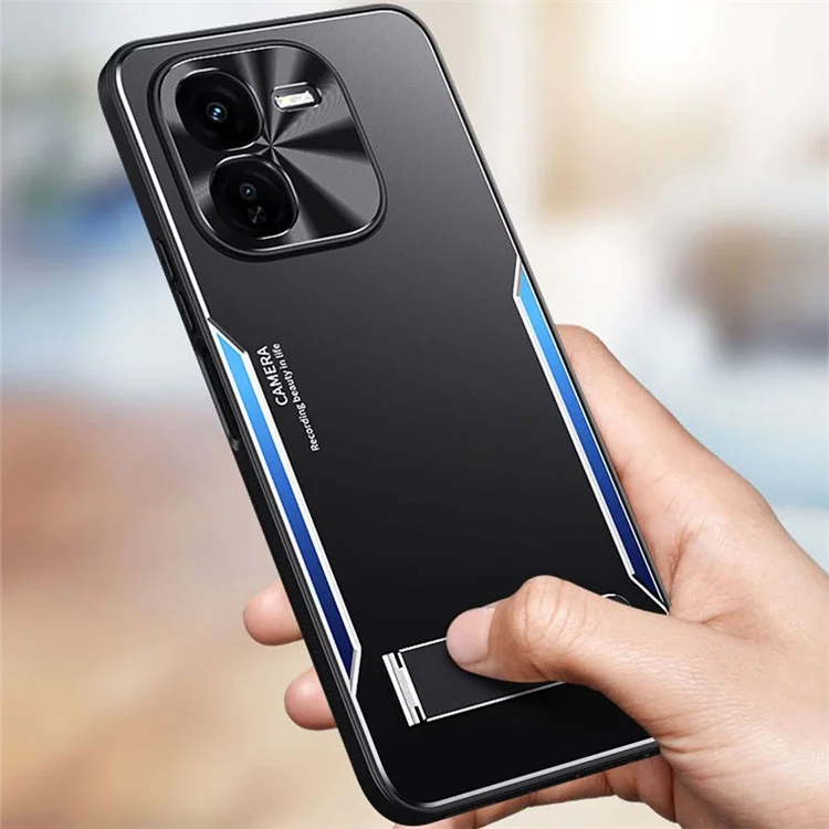Pour vivo iQOO Z9x 5G Wholesale Case Aluminum Alloy + TPU Shockproof Phone Cover with Kickstand - Blue