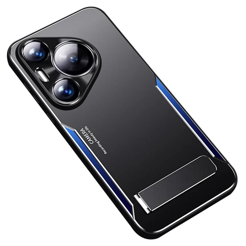 For Huawei Pura 70 Mobile Phone Case Slim-Fit Aluminum Alloy + TPU Phone Cover with Kickstand - Blue
