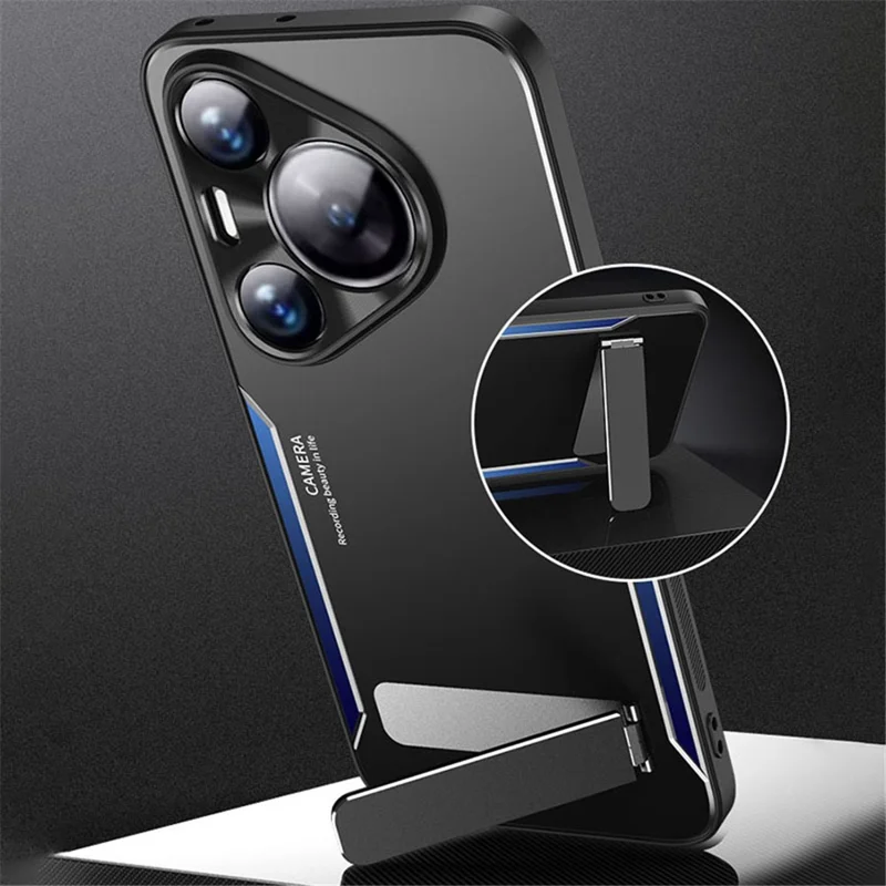 For Huawei Pura 70 Mobile Phone Case Slim-Fit Aluminum Alloy + TPU Phone Cover with Kickstand - Blue