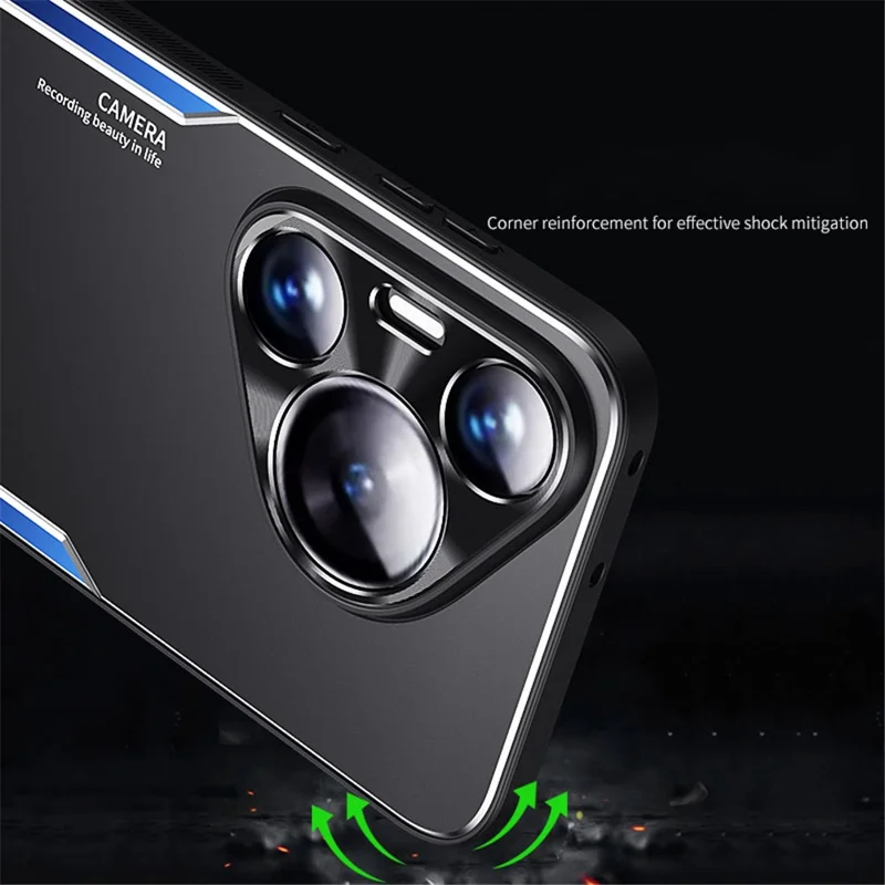 For Huawei Pura 70 Mobile Phone Case Slim-Fit Aluminum Alloy + TPU Phone Cover with Kickstand - Blue