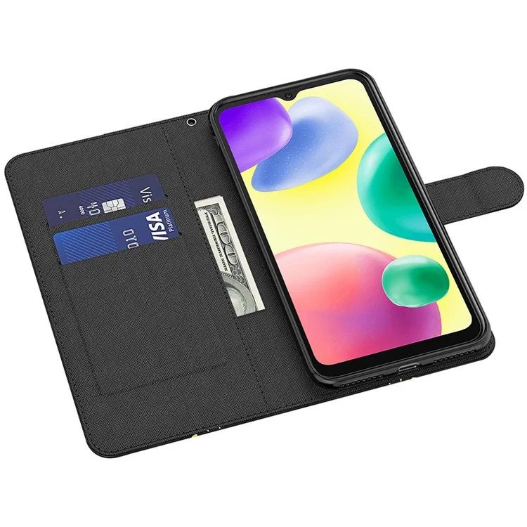 Pour Xiaomi Redmi 10A Étui Portefeuille Téléphone Debout Cas d'impression 3D Motif Cuir PU Magnétique Flip Antichoc Couverture avec Sangle - Fleur de Dentelle