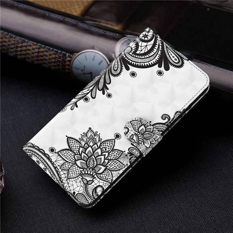 Pour Xiaomi Redmi 10A Étui Portefeuille Téléphone Debout Cas d'impression 3D Motif Cuir PU Magnétique Flip Antichoc Couverture avec Sangle - Fleur de Dentelle