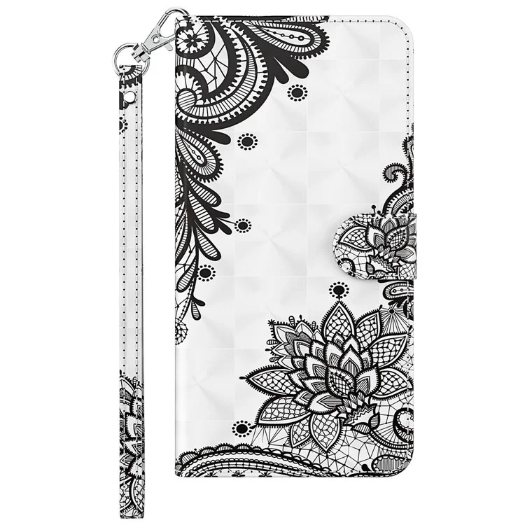 Pour Xiaomi Redmi 10A Étui Portefeuille Téléphone Debout Cas d'impression 3D Motif Cuir PU Magnétique Flip Antichoc Couverture avec Sangle - Fleur de Dentelle