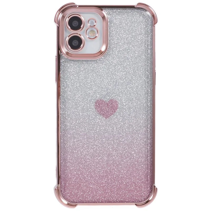 For iPhone 11 Drop Protection Cell Phone Case Heart Pattern TPU Glittery Powder Phone Cover - Pink