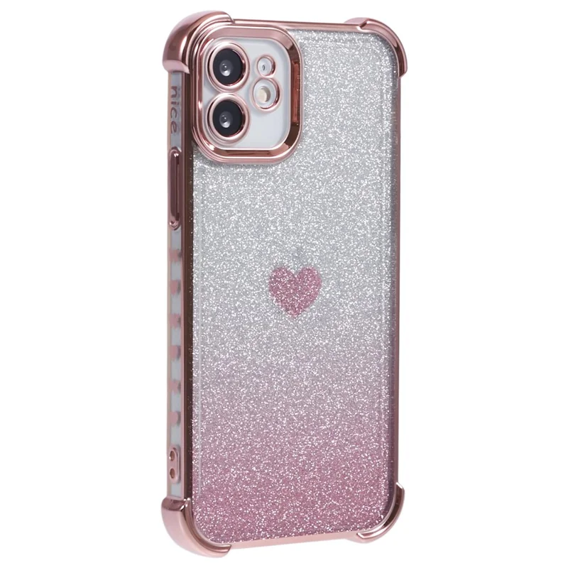 For iPhone 11 Drop Protection Cell Phone Case Heart Pattern TPU Glittery Powder Phone Cover - Pink