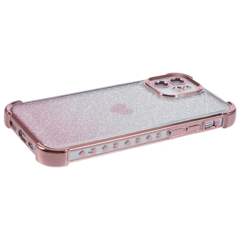 For iPhone 11 Drop Protection Cell Phone Case Heart Pattern TPU Glittery Powder Phone Cover - Pink