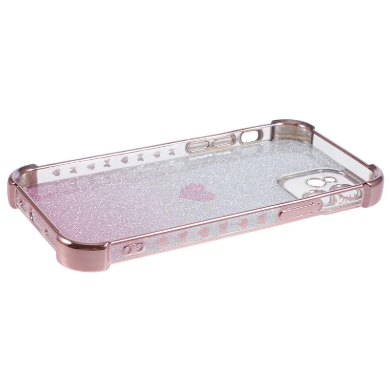 For iPhone 11 Drop Protection Cell Phone Case Heart Pattern TPU Glittery Powder Phone Cover - Pink