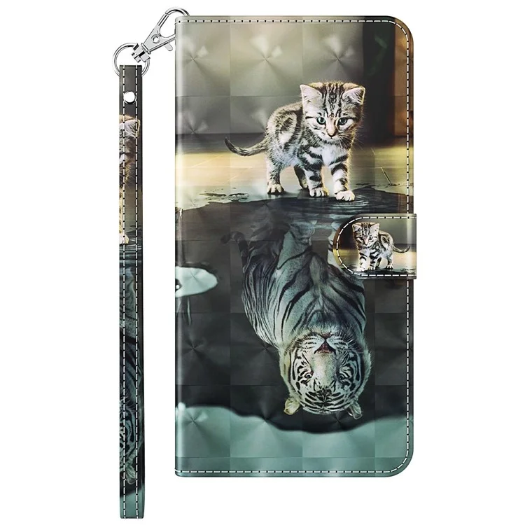For Honor Magic4 Lite 4G / 5G Custodia Portafoglio in Pelle PU con Stampa 3D, Funzione Stand, Chiusura Magnetica, Tracolla - Gatto / Tigre