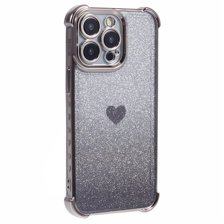 For iPhone 14 Pro Heart Pattern Drop Protection Phone Case TPU Glittery Powder Phone Cover - Grey