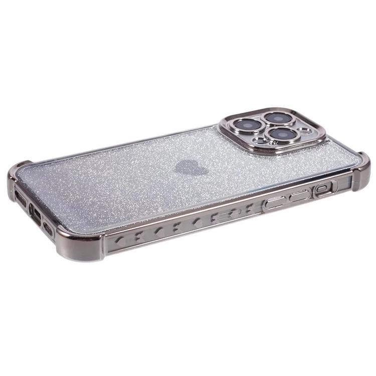 For iPhone 14 Pro Heart Pattern Drop Protection Phone Case TPU Glittery Powder Phone Cover - Grey