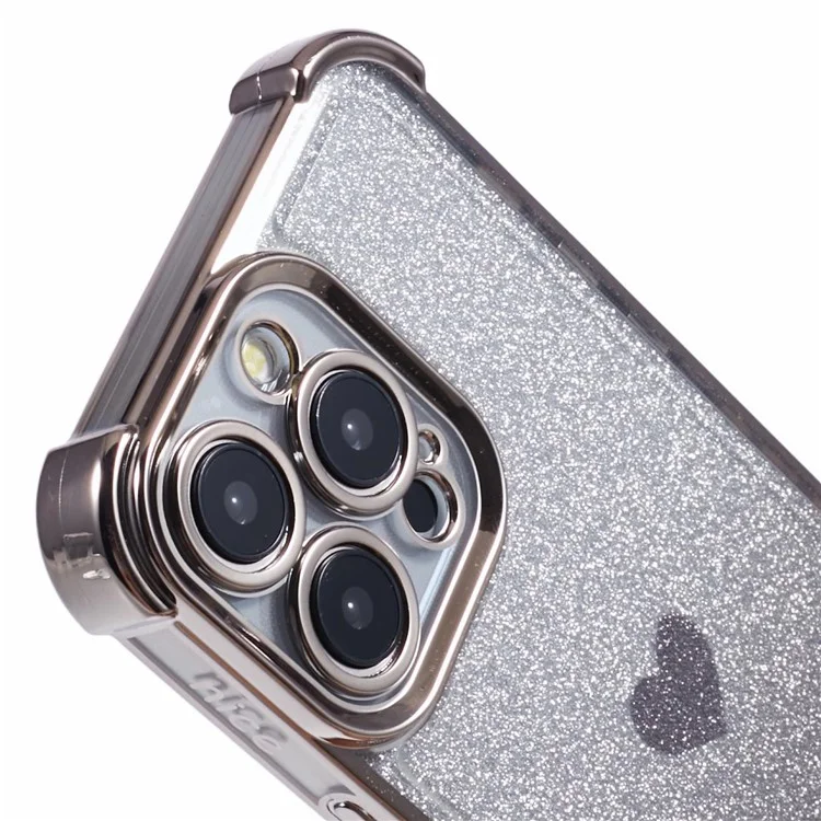 For iPhone 14 Pro Heart Pattern Drop Protection Phone Case TPU Glittery Powder Phone Cover - Grey