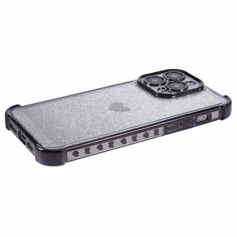 For iPhone 12 Pro Drop Protection Phone Case Heart Pattern TPU Glittery Powder Phone Cover - Black