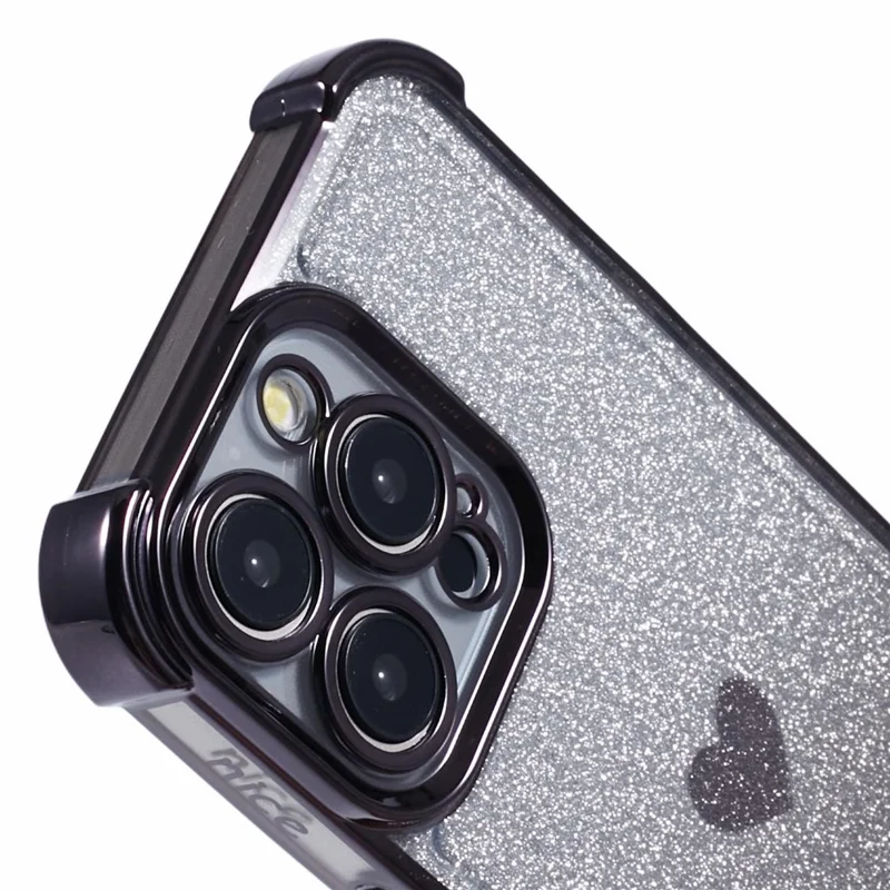 For iPhone 12 Pro Drop Protection Phone Case Heart Pattern TPU Glittery Powder Phone Cover - Black