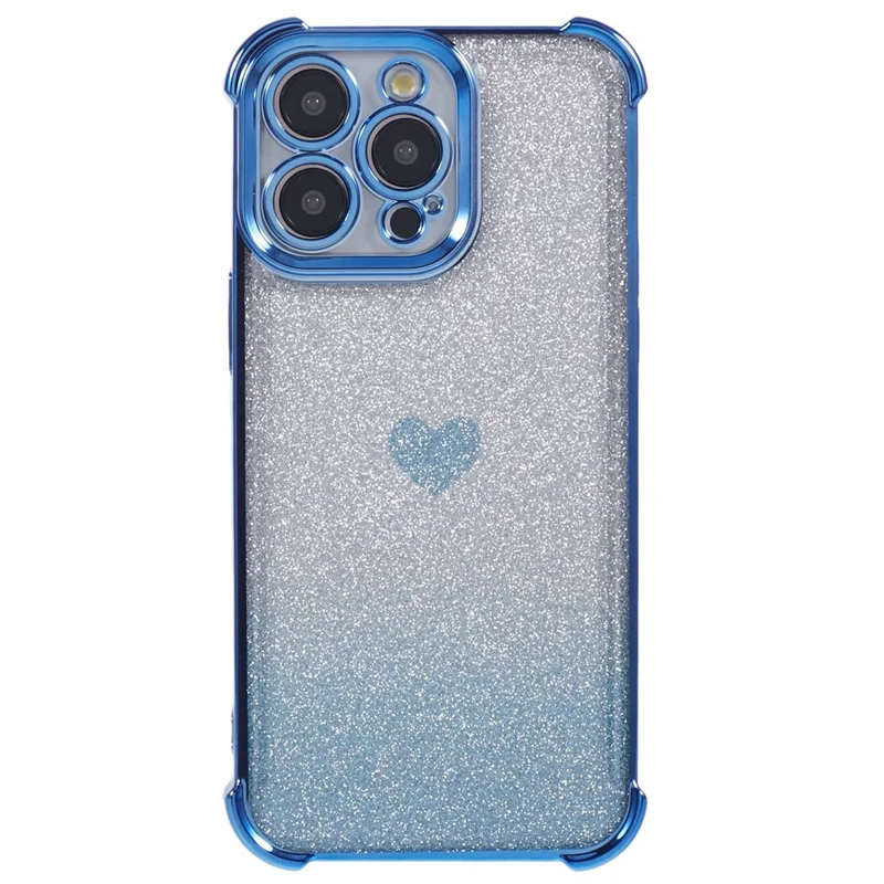 For iPhone 12 Pro Drop Protection Phone Case Heart Pattern TPU Glittery Powder Phone Cover - Blue