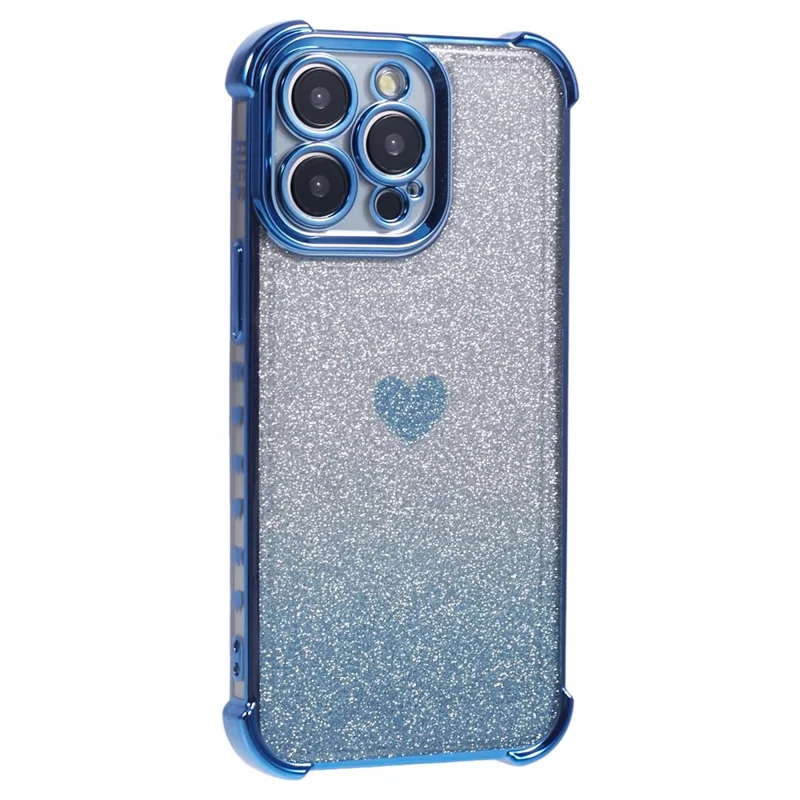 For iPhone 12 Pro Drop Protection Phone Case Heart Pattern TPU Glittery Powder Phone Cover - Blue