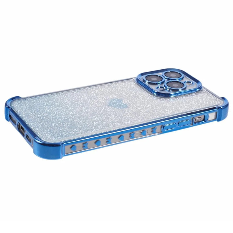 For iPhone 12 Pro Drop Protection Phone Case Heart Pattern TPU Glittery Powder Phone Cover - Blue