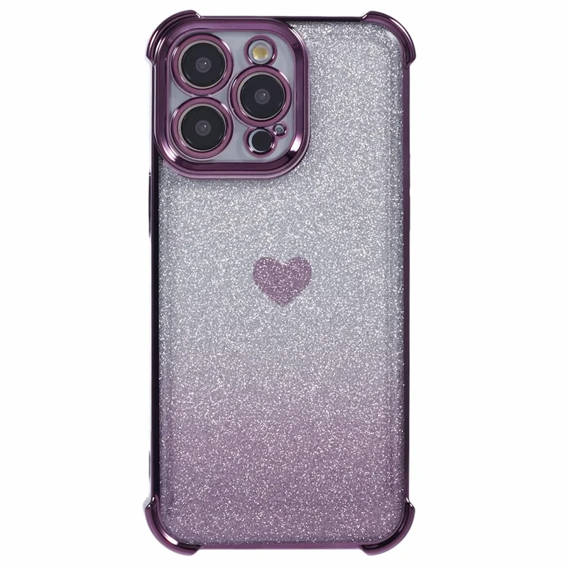 Para iPhone 12 Pro Proteção contra Quedas Capa de Telefone Padrão de Coração TPU Pó Brilhante Capa de Telefone - Roxo Escuro