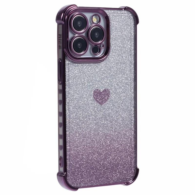 Para iPhone 12 Pro Proteção contra Quedas Capa de Telefone Padrão de Coração TPU Pó Brilhante Capa de Telefone - Roxo Escuro