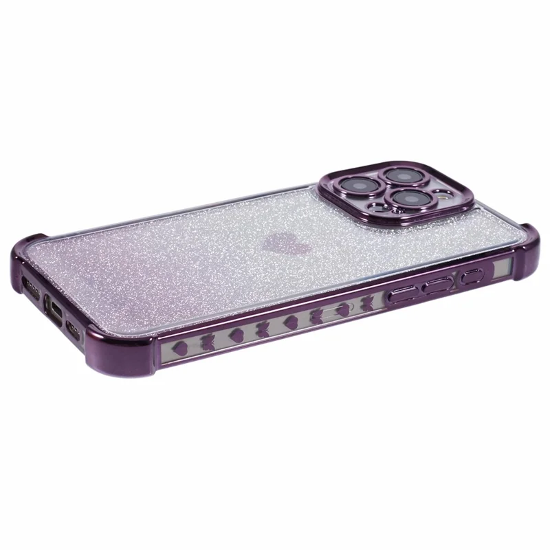 Para iPhone 12 Pro Proteção contra Quedas Capa de Telefone Padrão de Coração TPU Pó Brilhante Capa de Telefone - Roxo Escuro