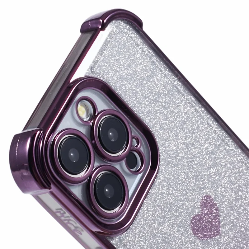 Para iPhone 12 Pro Proteção contra Quedas Capa de Telefone Padrão de Coração TPU Pó Brilhante Capa de Telefone - Roxo Escuro