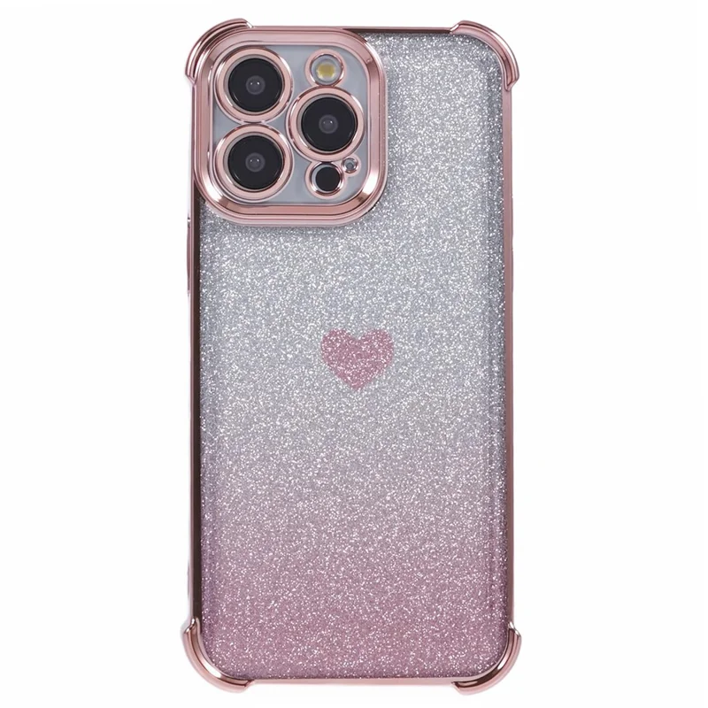 For iPhone 12 Pro Drop Protection Phone Case Heart Pattern TPU Glittery Powder Phone Cover - Pink