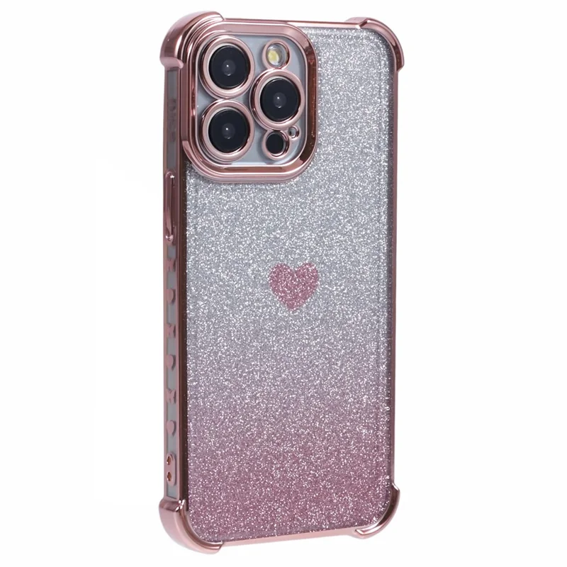 For iPhone 12 Pro Drop Protection Phone Case Heart Pattern TPU Glittery Powder Phone Cover - Pink