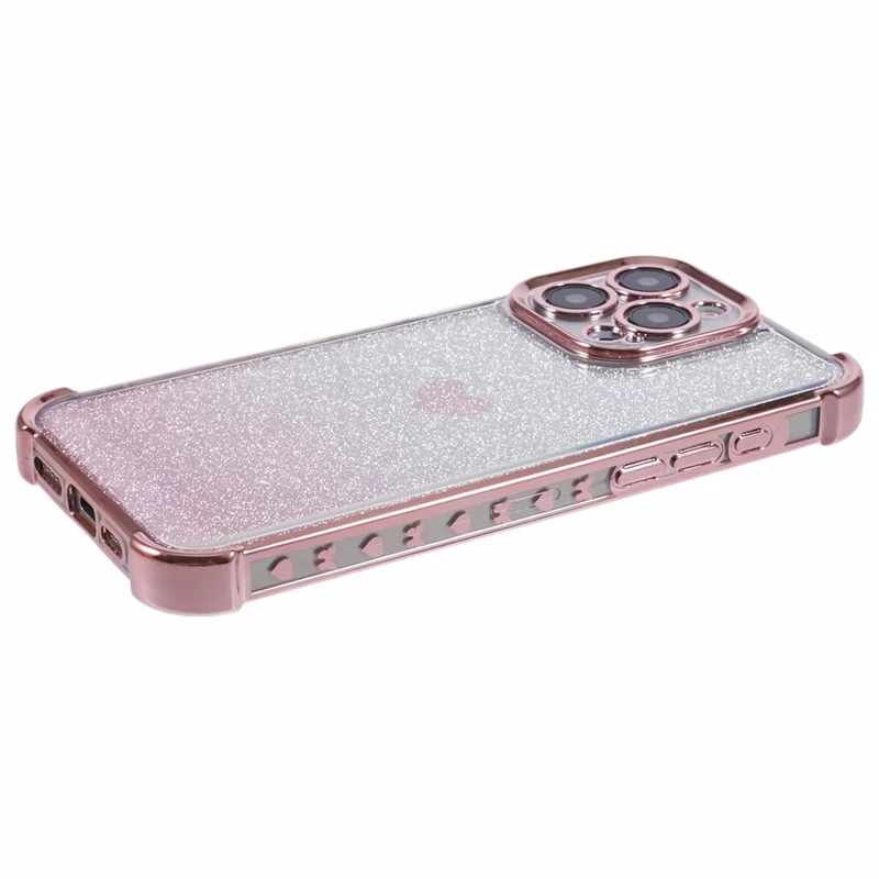 For iPhone 12 Pro Drop Protection Phone Case Heart Pattern TPU Glittery Powder Phone Cover - Pink