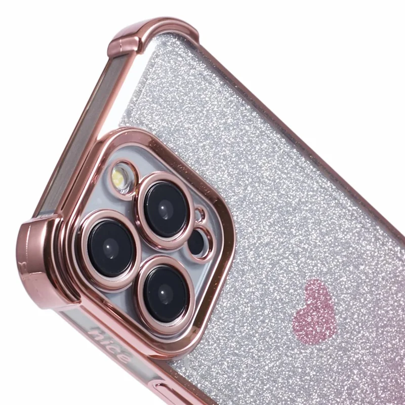For iPhone 12 Pro Drop Protection Phone Case Heart Pattern TPU Glittery Powder Phone Cover - Pink