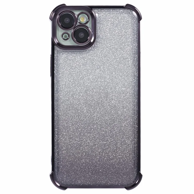For iPhone 14 Anti-Fall Phone Case Glitter Gradient Electroplating TPU Phone Cover - Black