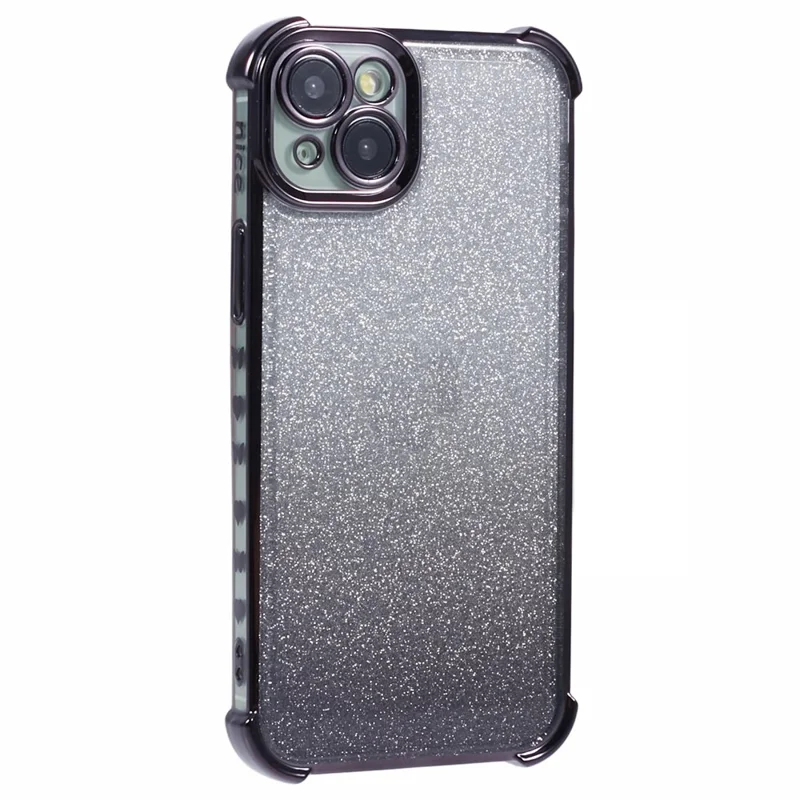 For iPhone 14 Anti-Fall Phone Case Glitter Gradient Electroplating TPU Phone Cover - Black