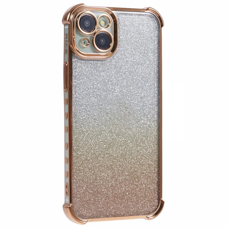 For iPhone 14 Anti-Fall Phone Case Glitter Gradient Electroplating TPU Phone Cover - Gold