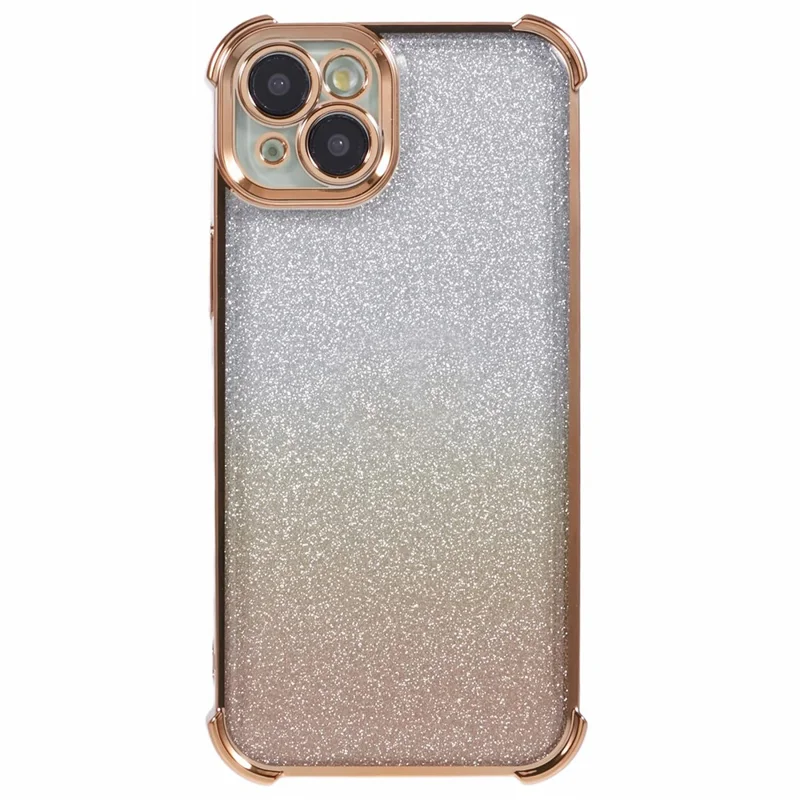 For iPhone 14 Plus Cell Phone Cover Glitter Gradient Electroplating Anti-Fall TPU Phone Case - Gold