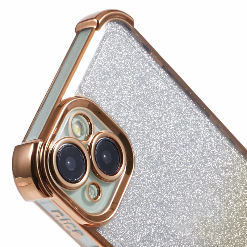 For iPhone 14 Plus Cell Phone Cover Glitter Gradient Electroplating Anti-Fall TPU Phone Case - Gold