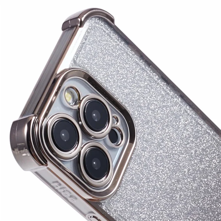 For iPhone 12 Pro Max Case Electroplating TPU Glitter Gradient Phone Protective Cover - Grey