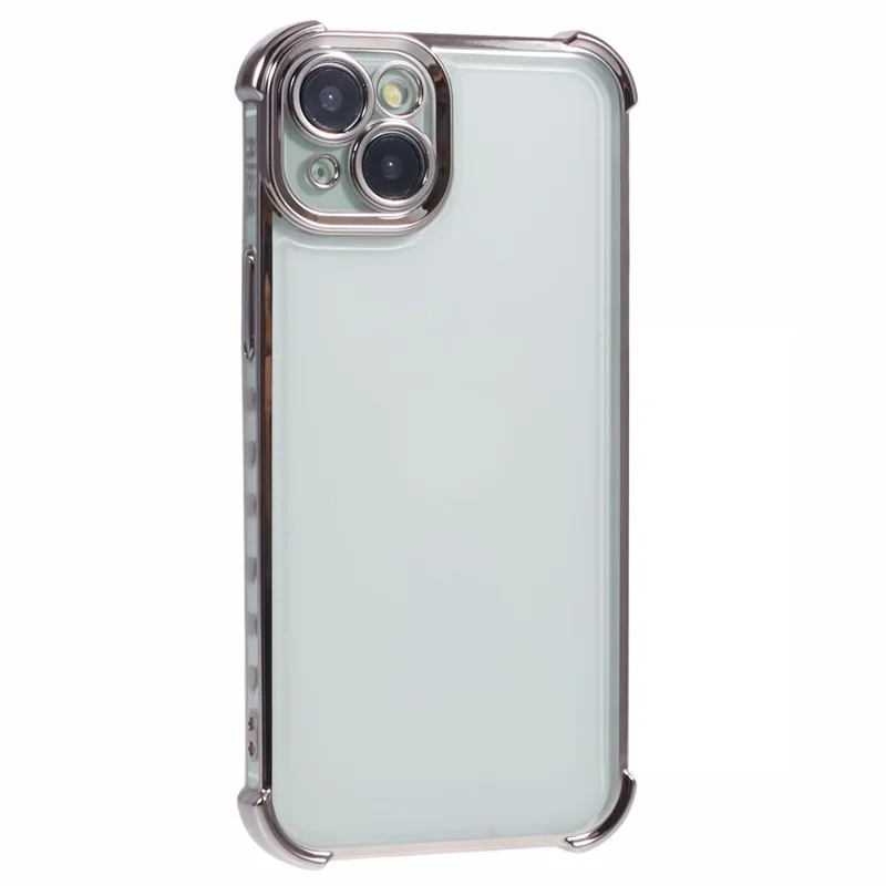 For iPhone 13 Case Electroplating Heart Pattern Edge TPU Clear Phone Cover - Grey