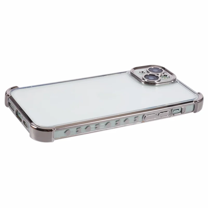 For iPhone 13 Case Electroplating Heart Pattern Edge TPU Clear Phone Cover - Grey