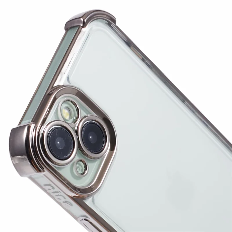 For iPhone 13 Case Electroplating Heart Pattern Edge TPU Clear Phone Cover - Grey