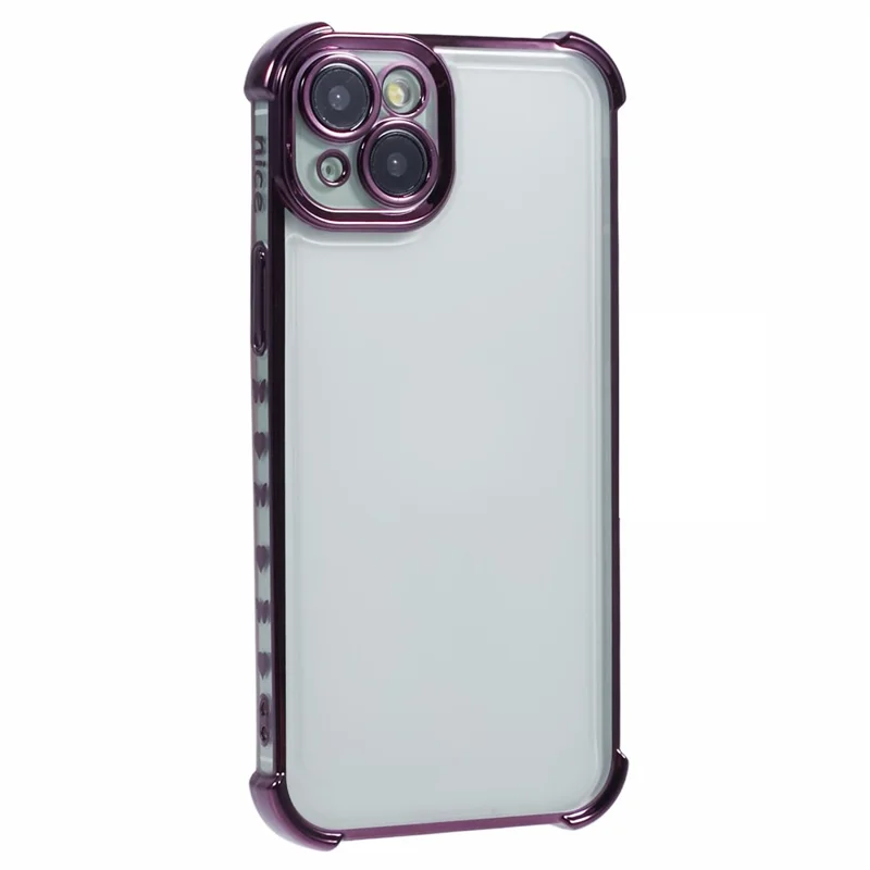 For iPhone 14 Plus Cover Love Heart Edge Electroplating TPU Anti-drop Phone Case - Dark Purple