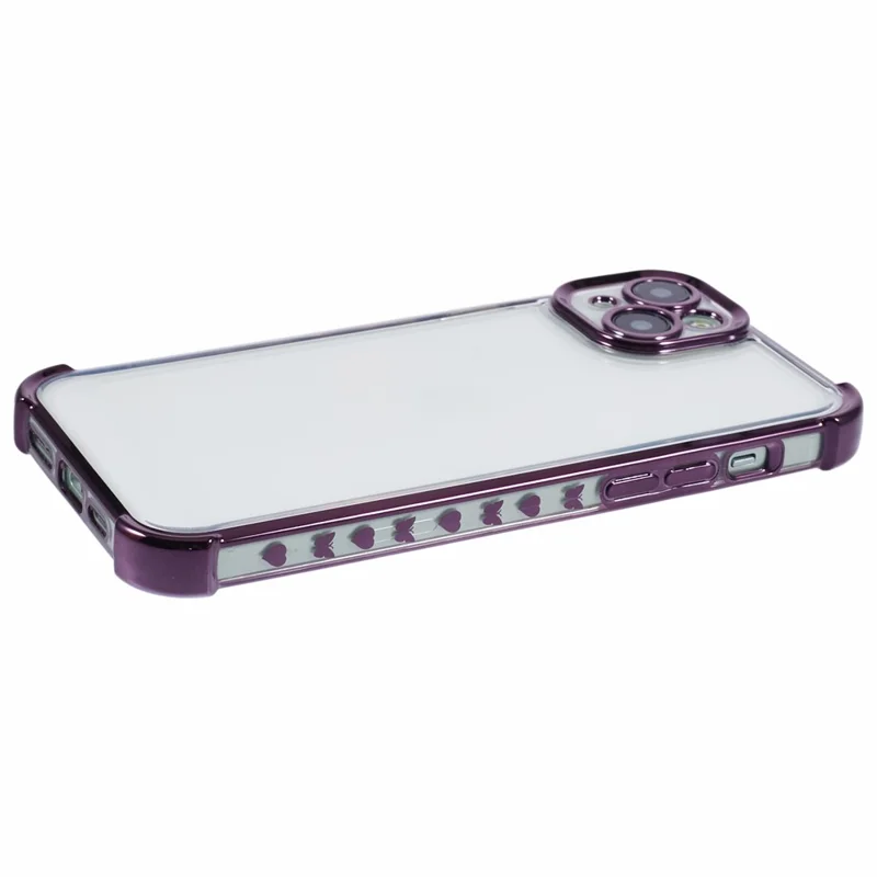 For iPhone 14 Plus Cover Love Heart Edge Electroplating TPU Anti-drop Phone Case - Dark Purple