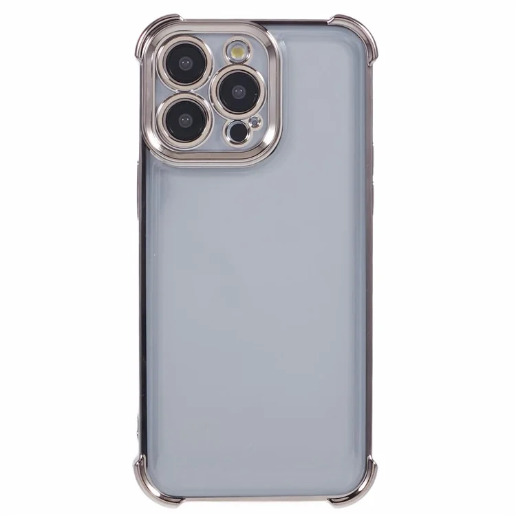 For iPhone 12 Pro Case Electroplating Heart Pattern Edge TPU Phone Back Cover - Grey