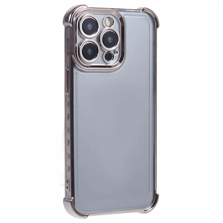 For iPhone 12 Pro Case Electroplating Heart Pattern Edge TPU Phone Back Cover - Grey