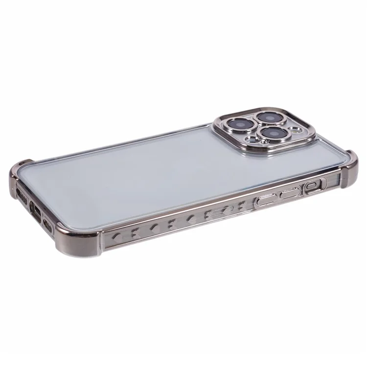 For iPhone 12 Pro Case Electroplating Heart Pattern Edge TPU Phone Back Cover - Grey